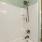 Wide view of new shower in Portland Michigan bathroom remodel from K Fedewa Builders